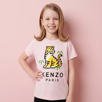 Girls Pink Tiger Logo T-Shirt