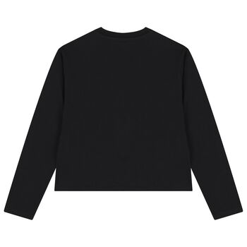 Girls Black Teddy Bear Logo Long Sleeve Top