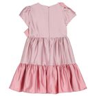 Girls Pink Satin Bow Dress, 1, hi-res