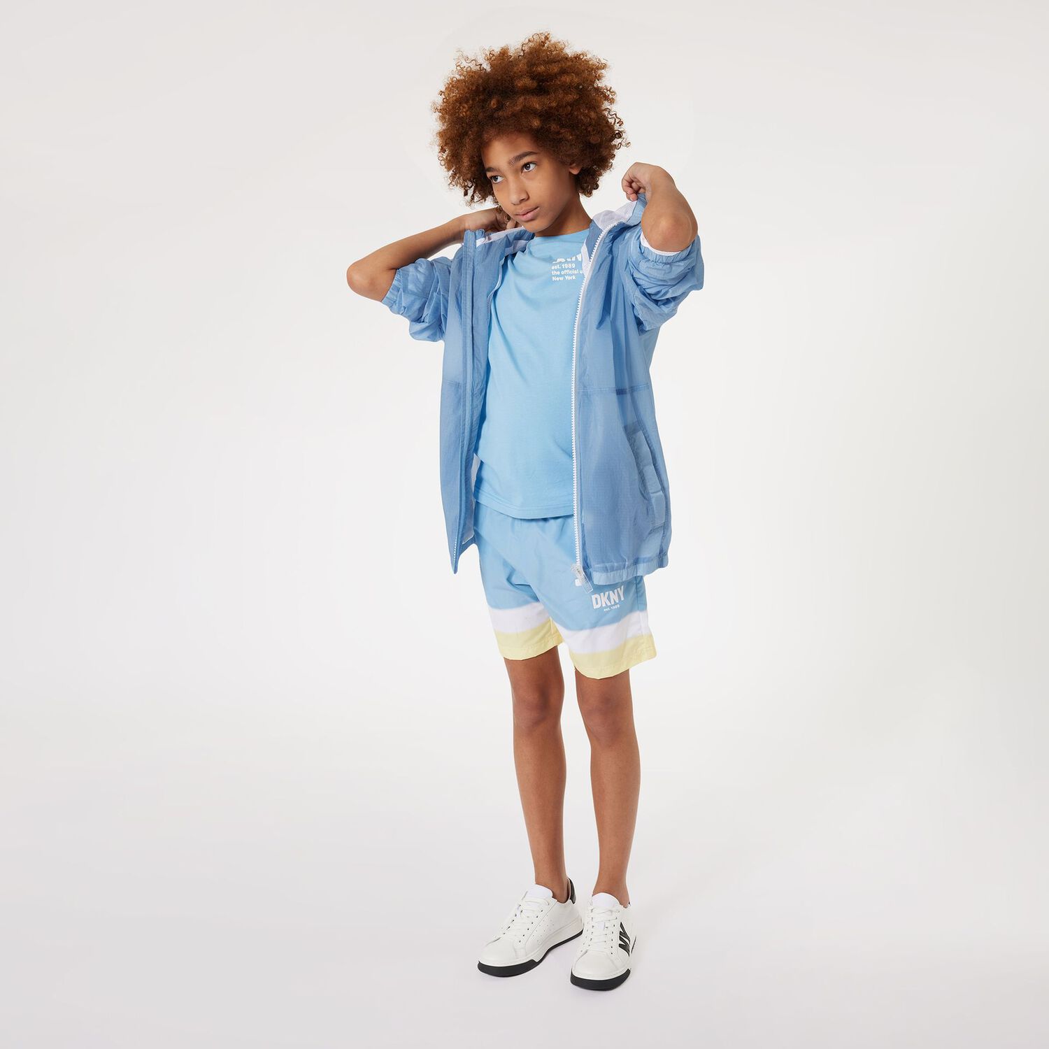 Boys Blue & Yellow Logo Swim Shorts, 1, hi-res