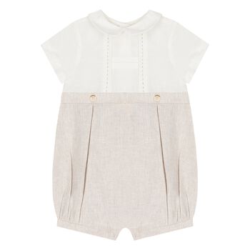 Baby Boys White & Beige Romper