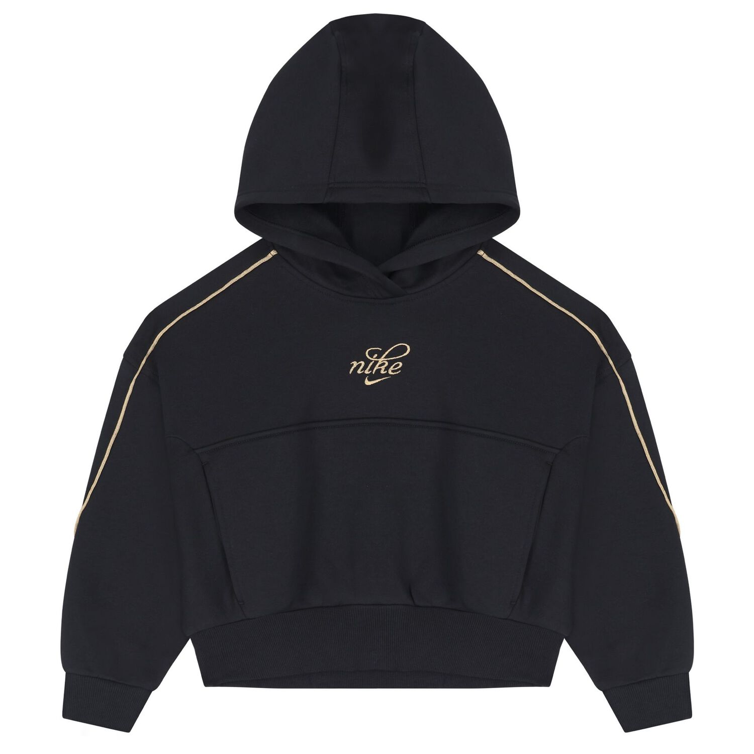 Girls Black Logo Hooded Top, 1, hi-res