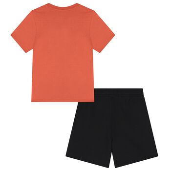 Boys Orange & Black Logo Shorts Set