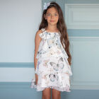 Girls White Butterfly Chiffon Dress, 1, hi-res