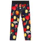 Girls Navy Blue Logo & Tulip Leggings, 1, hi-res