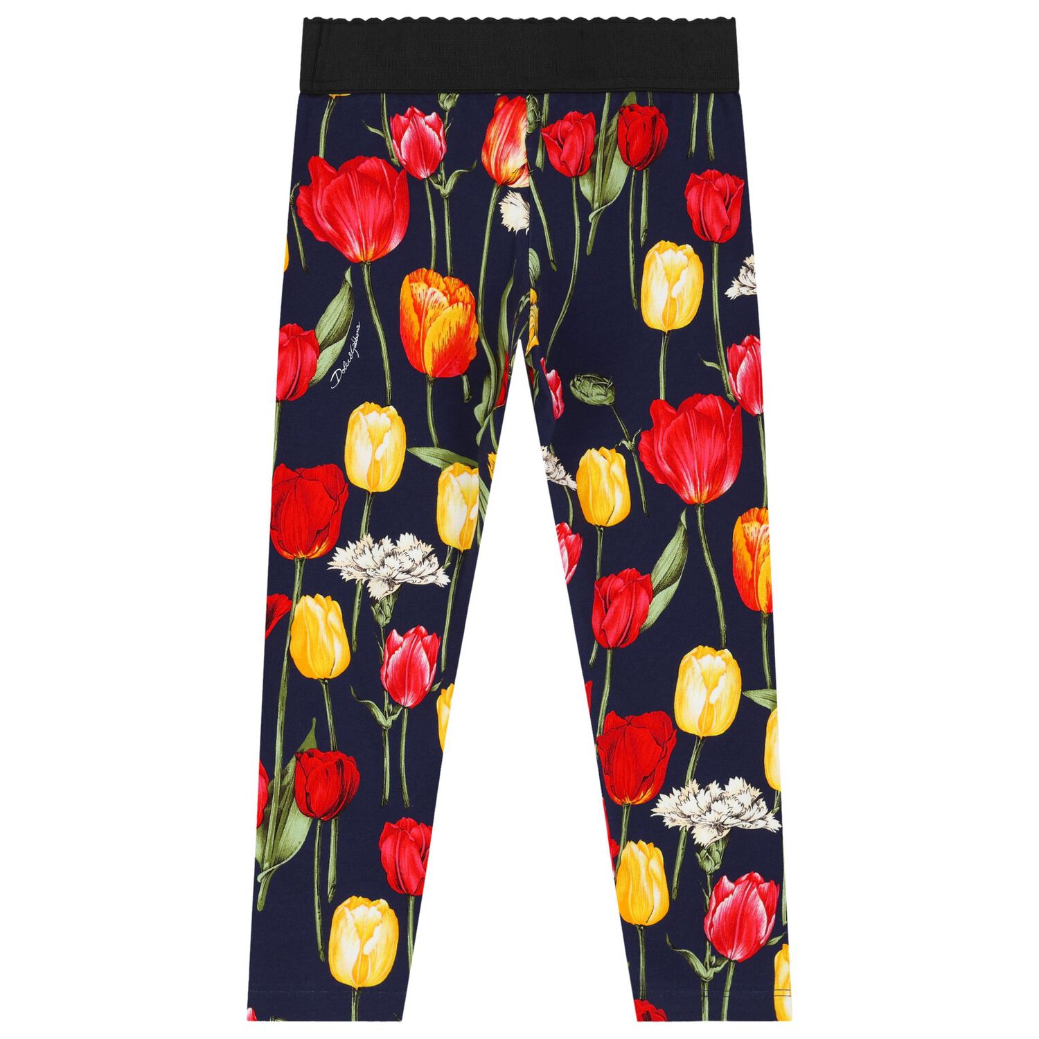 Girls Navy Blue Logo & Tulip Leggings, 1, hi-res