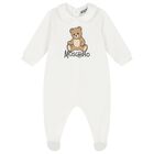 White Teddy Bear Logo Babygrow, 1, hi-res