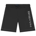 Boys Black Logo Swim Shorts, 1, hi-res