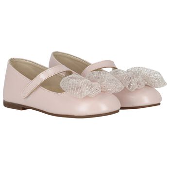 Girls Pink Leather Bow Shoes