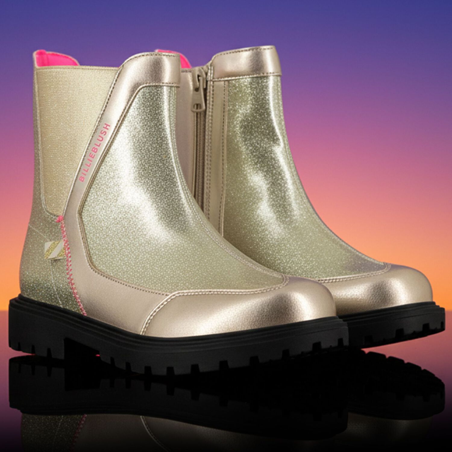 Girls Gold Faux Leather Ankle Boots, 1, hi-res