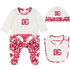 Baby Girls Ivory & Pink Majolica Babygrow Gift Set, 1, hi-res