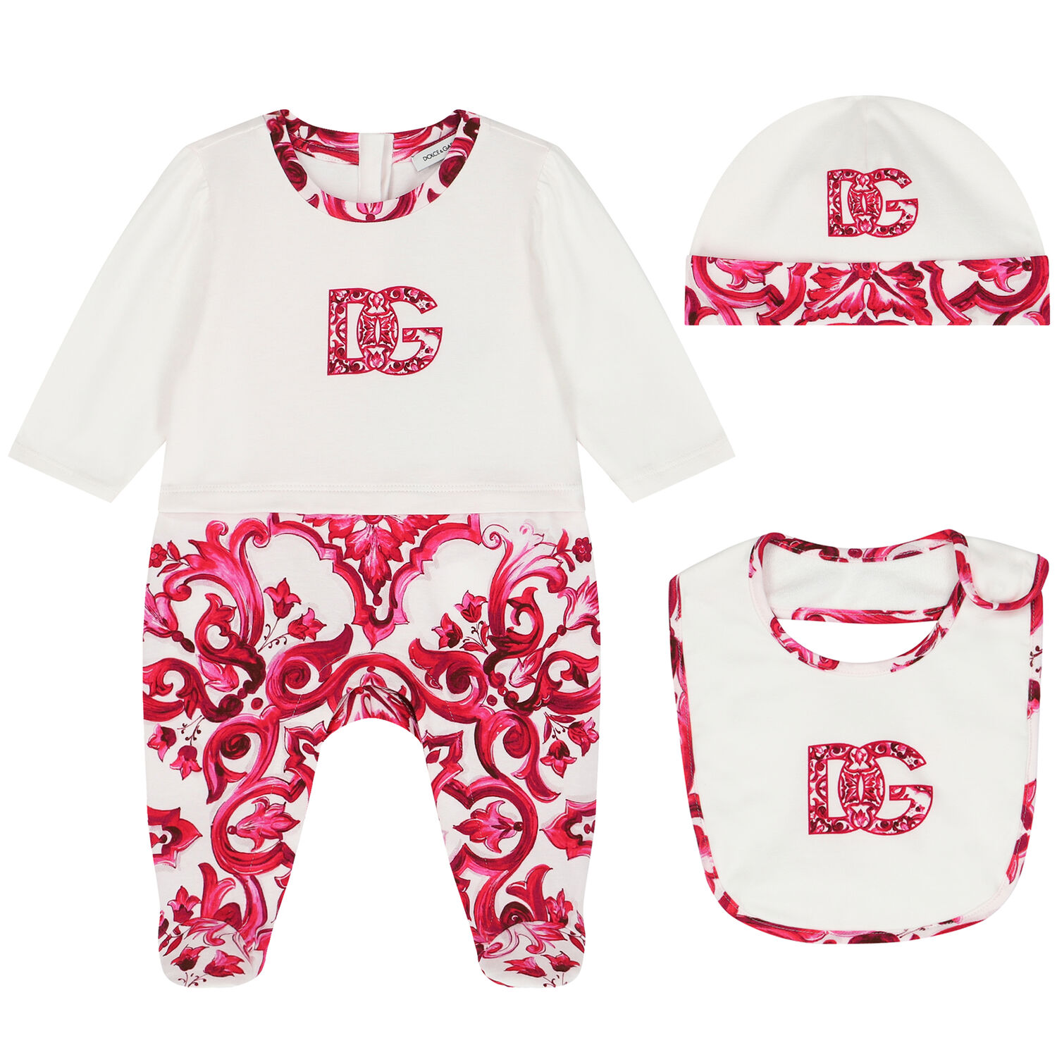Baby Girls Ivory & Pink Majolica Babygrow Gift Set, 1, hi-res