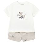 Baby Boys White & Beige Shorts Set, 1, hi-res