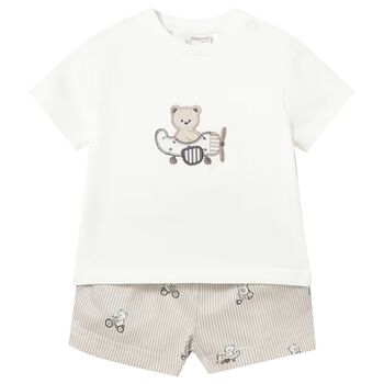 Baby Boys White & Beige Shorts Set