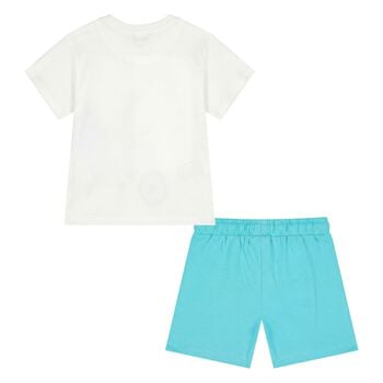 Younger Boys White & Aqua Shorts Set