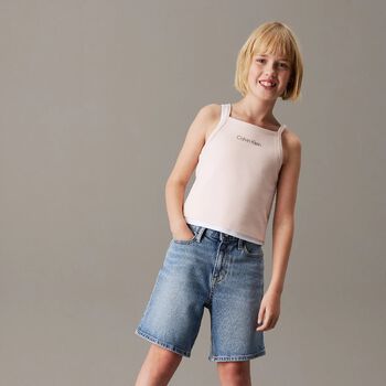 Girls Pink Jersey Strap Top