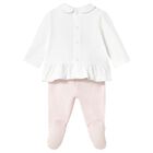 Baby Girls White & Pink Trousers Set, 1, hi-res