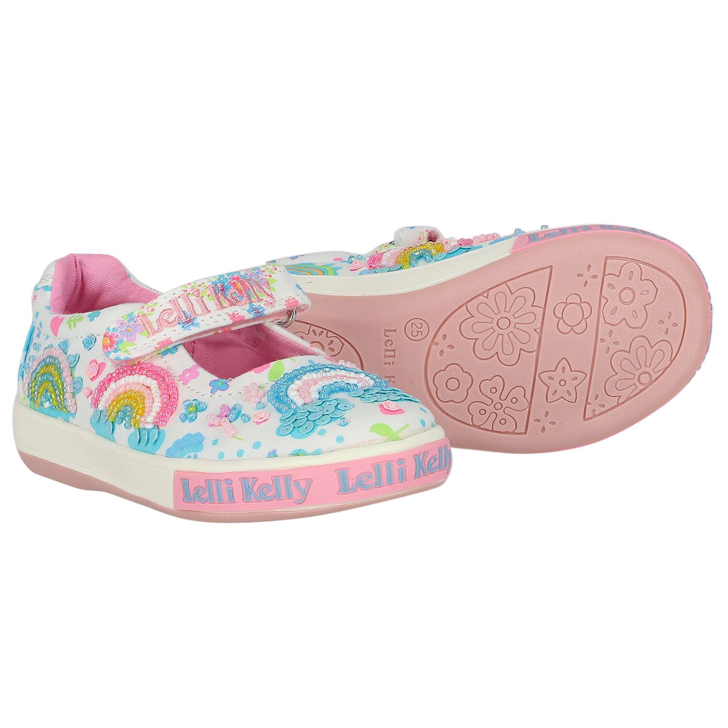Girls Ivory & Pink Logo Shoes, 1, hi-res