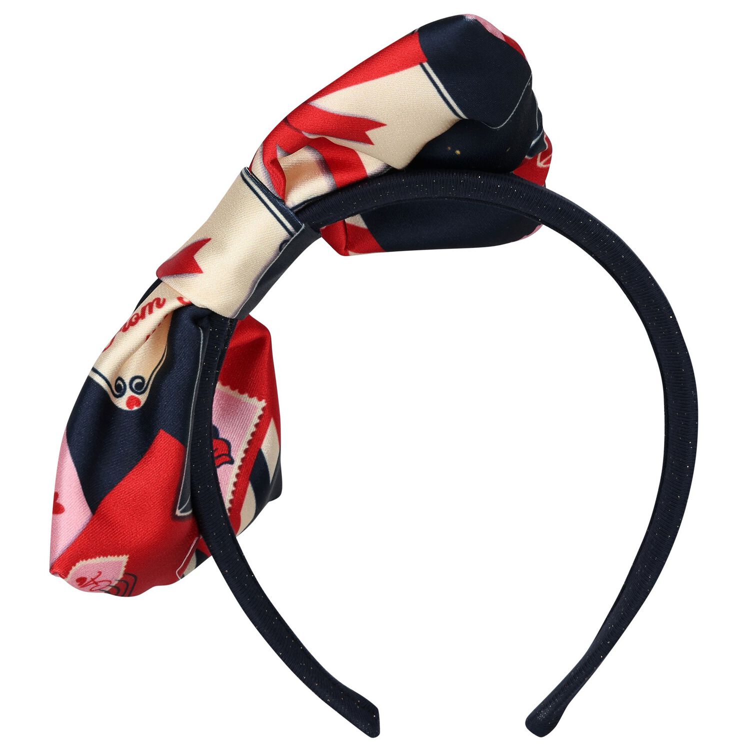 Girls Navy Blue Bow Headband, 1, hi-res