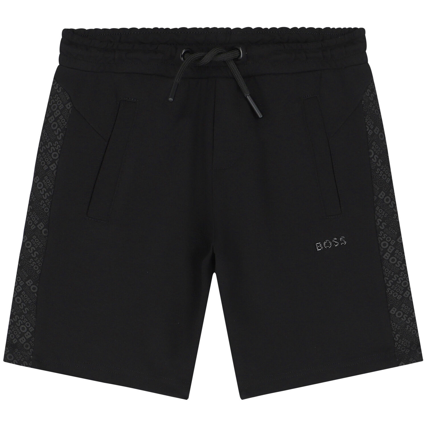 Boys Black Logo Shorts, 1, hi-res