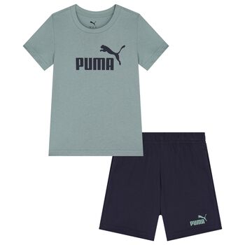 Boys Green & Navy Blue Logo Shorts Set