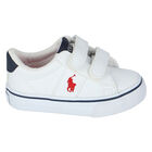 Boys White & Navy Logo Trainers, 1, hi-res