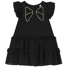 Girls Black Bow Dress, 1, hi-res
