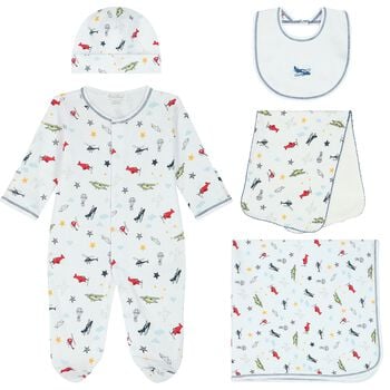 Baby Boys White Airplane Babygrow Gift Set