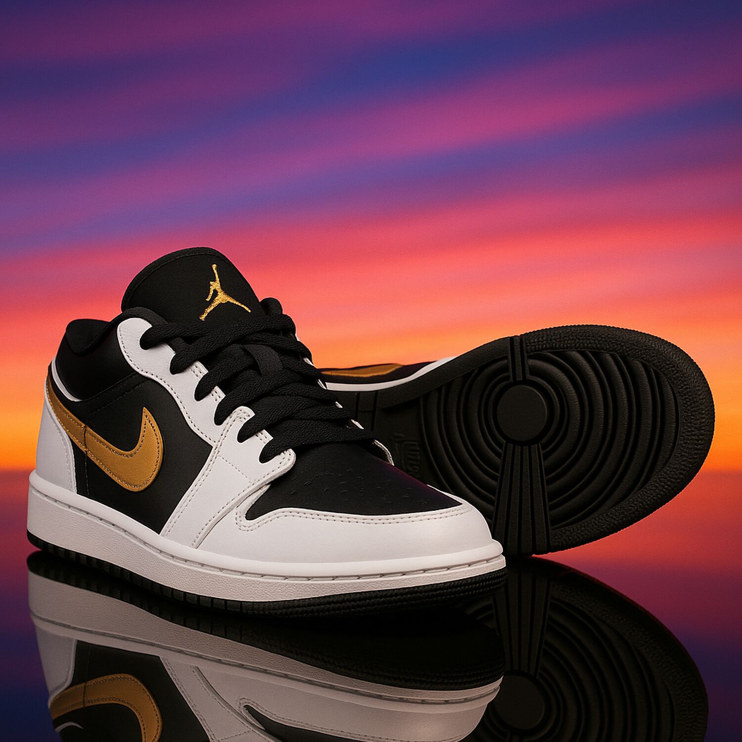 Black, White & Gold Air Jordan 1 Low Trainers, 3, hi-res