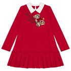 Girls Red Teddy Bear Dress, 1, hi-res