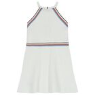 Girls White Logo Striped Dress, 1, hi-res