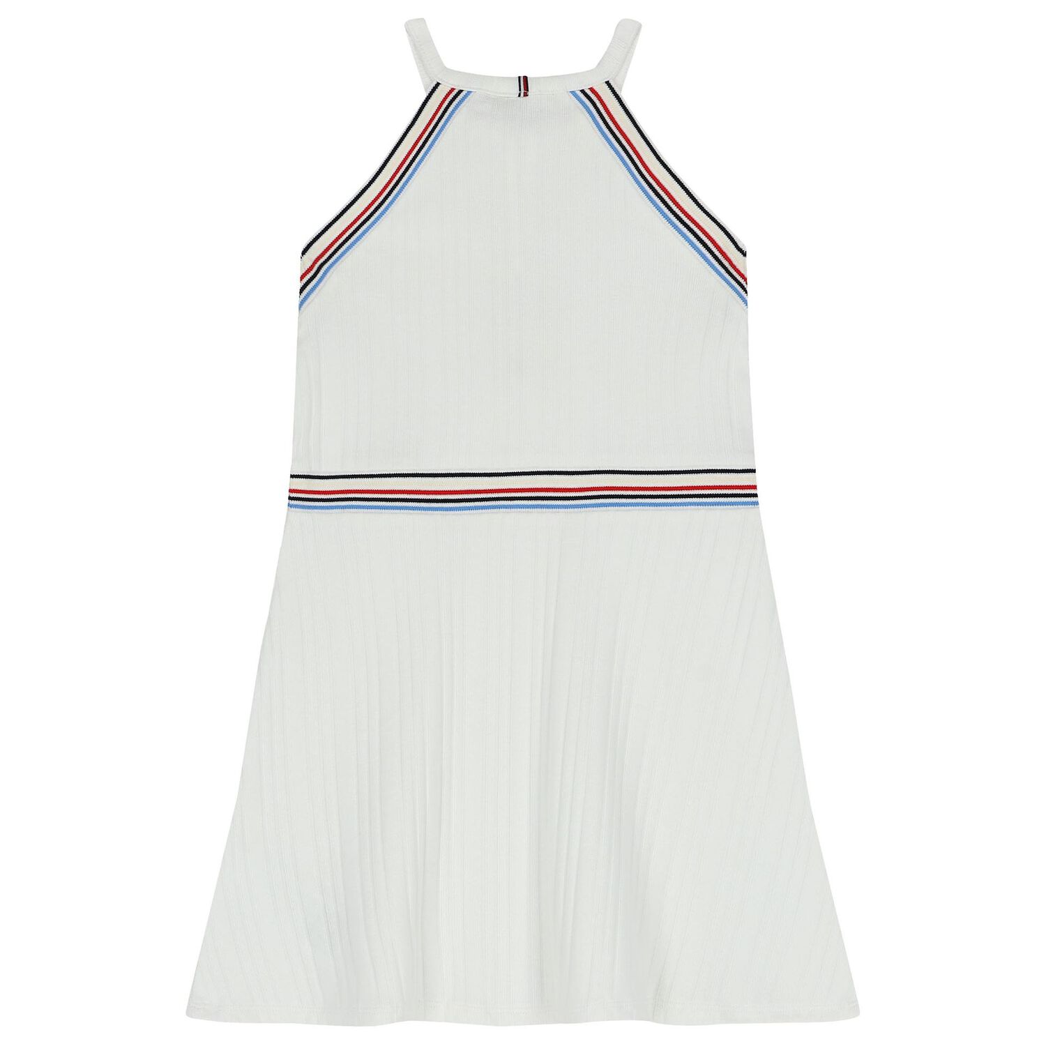 Girls White Logo Striped Dress, 1, hi-res