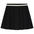 Girls Black Logo Pleated Skirt, 2, hi-res
