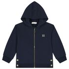 Girls Navy Blue Logo Hooded Zip Up Top, 1, hi-res