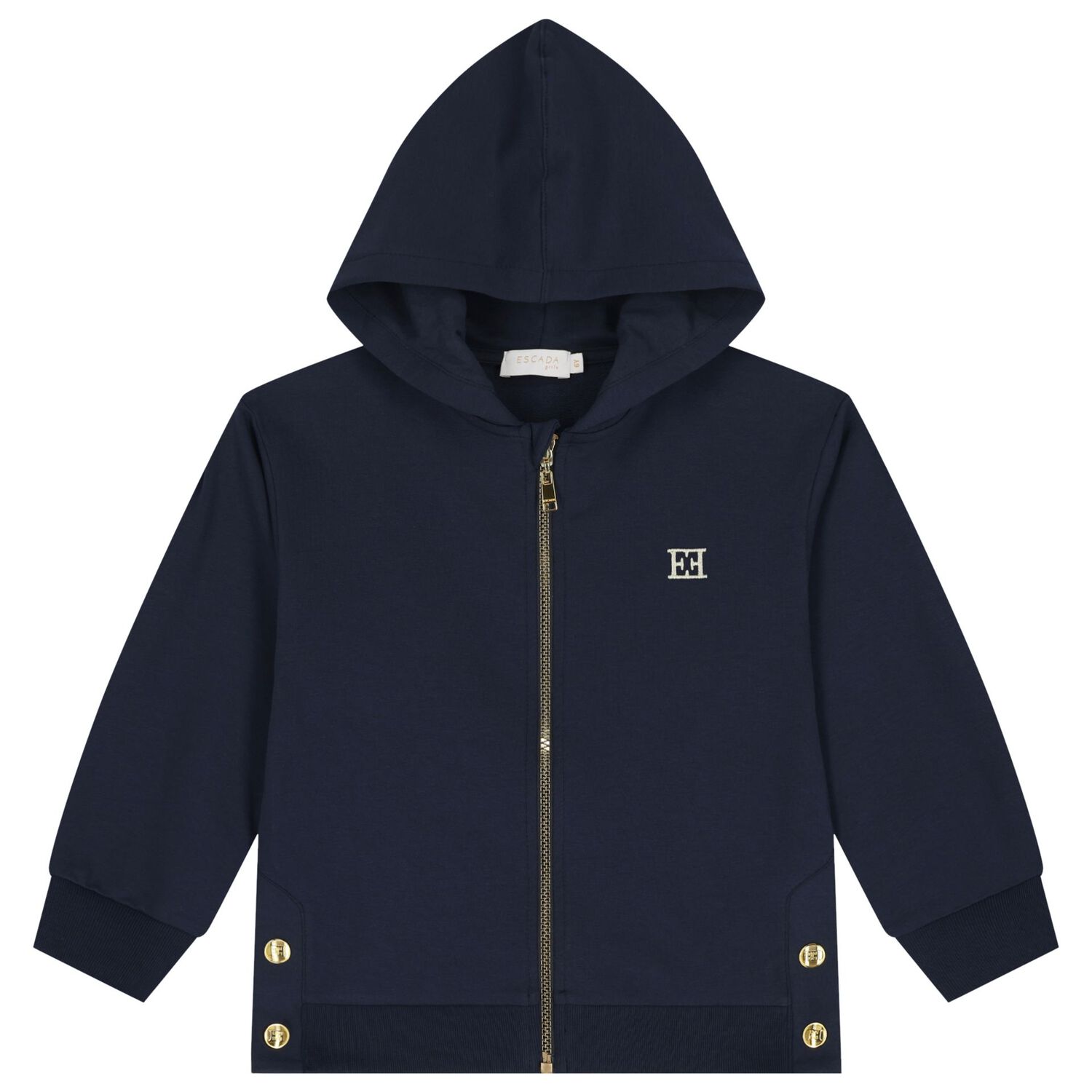 Girls Navy Blue Logo Hooded Zip Up Top, 1, hi-res