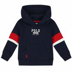 Boys Navy Logo Hooded Top, 1, hi-res