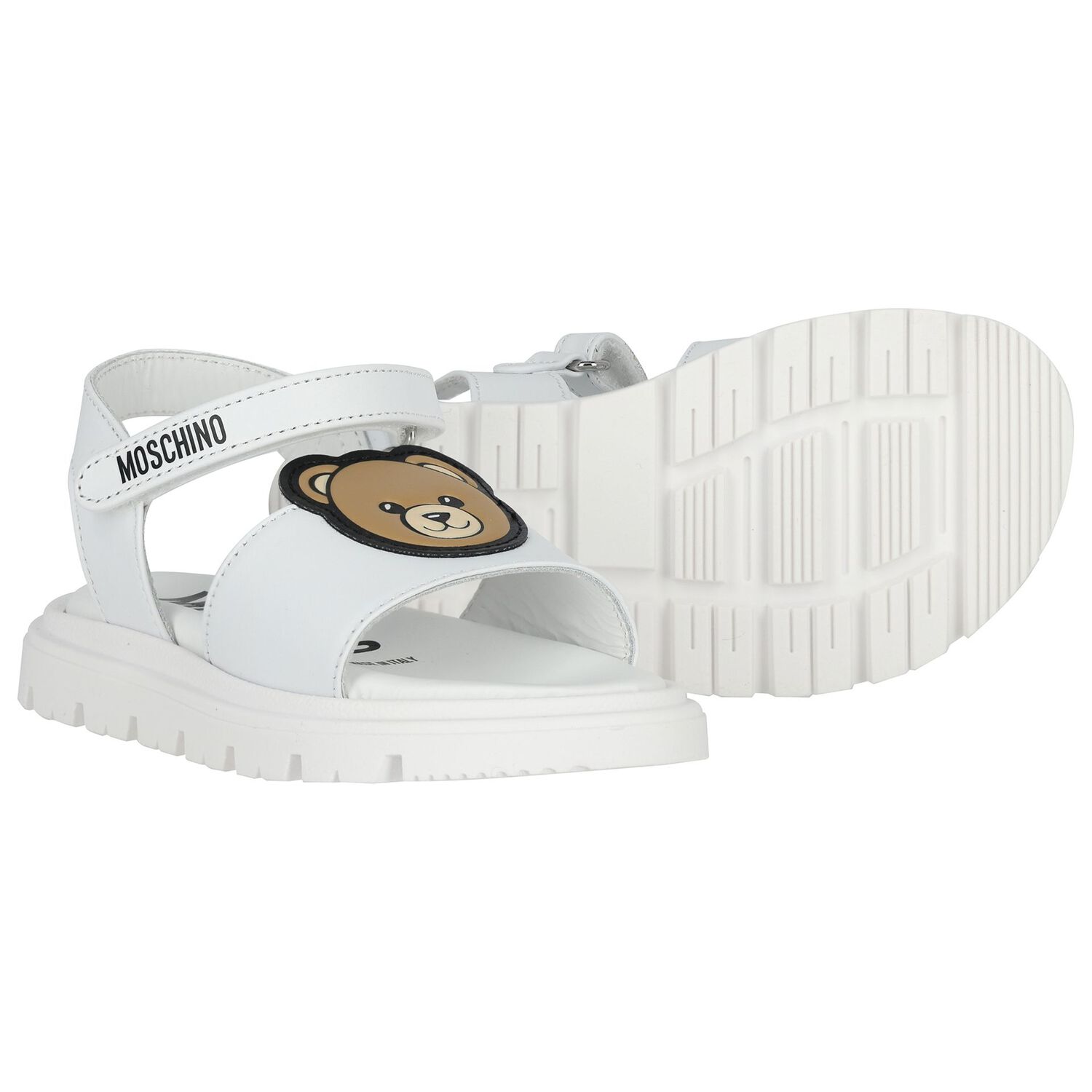 Younger Girls White Teddy Bear Sandals, 1, hi-res