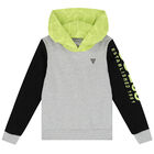Boys Grey & Neon Green Logo Hooded Top, 1, hi-res