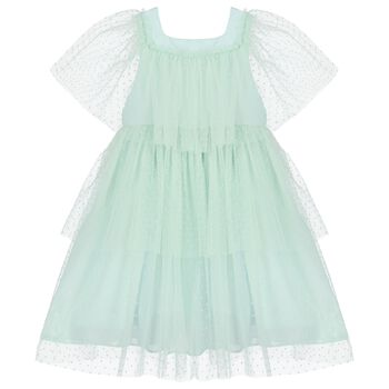Girls Green Tulle & Chiffon Dress