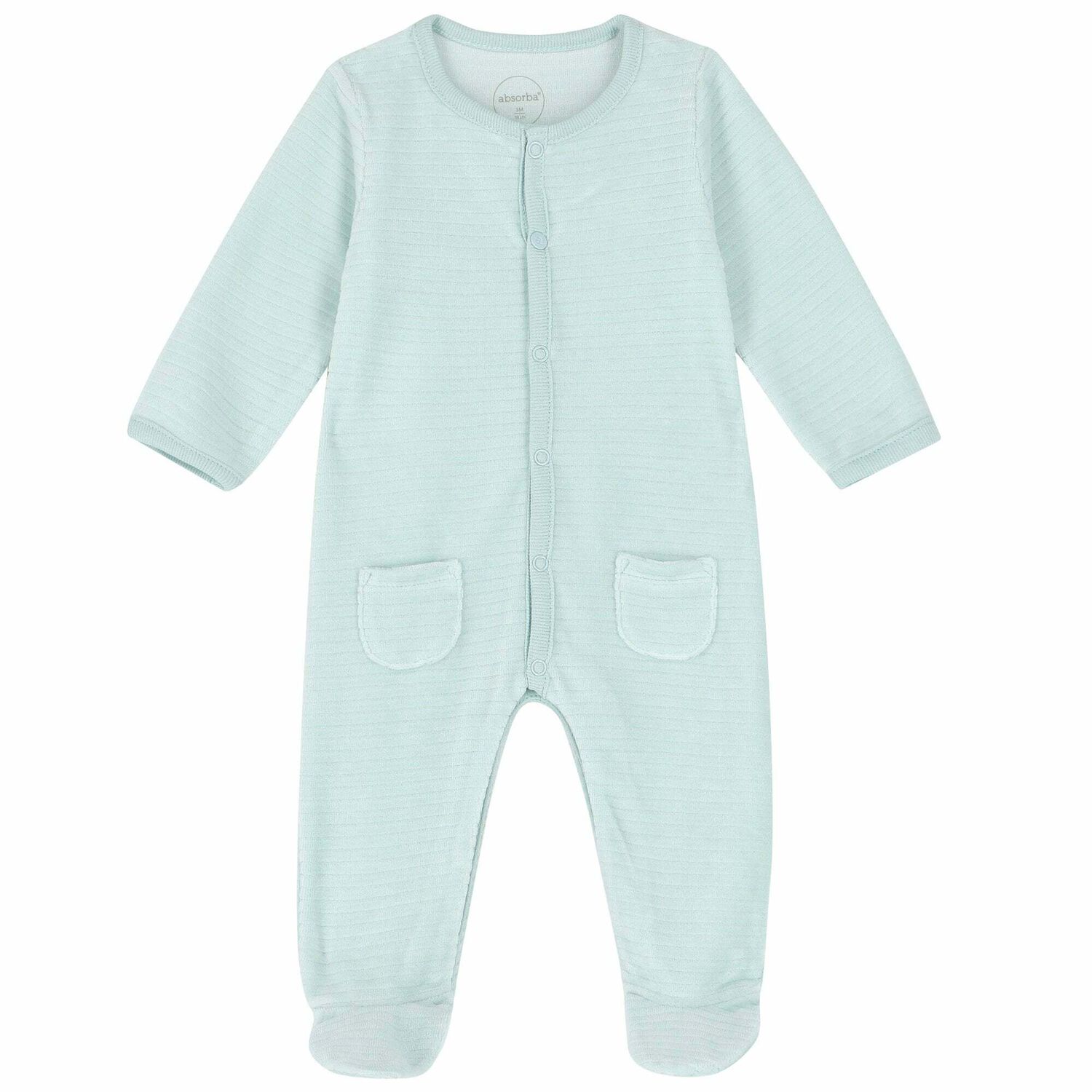Turquoise Velour Babygrow, 3, hi-res
