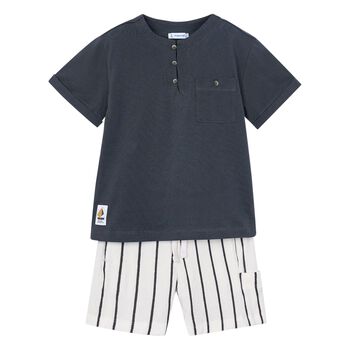 Boys Grey & White Shorts Set