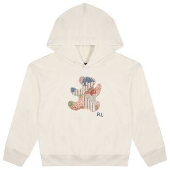 Girls Ivory Patchwork Bear Hooded Top