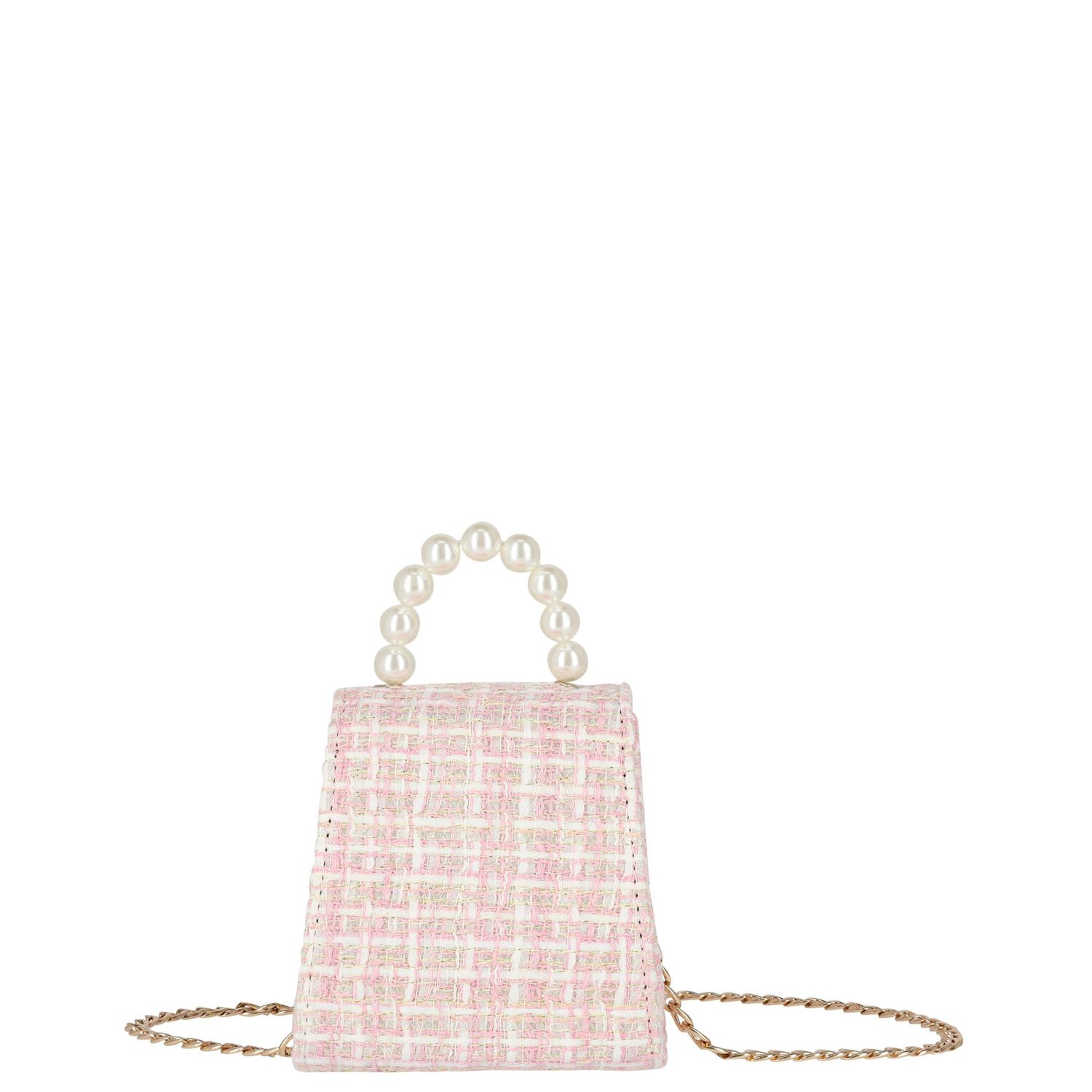 Girls Pink Flower Tweed Handbag, 1, hi-res image number null