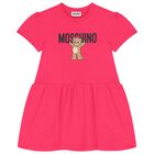 Girls Pink Teddy Bear Logo Dress, 3, hi-res