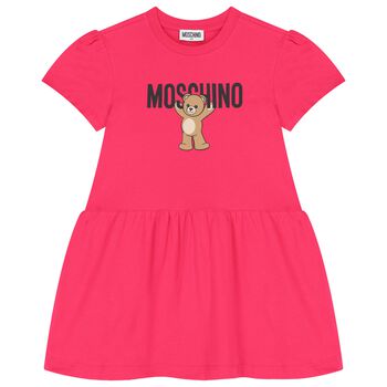 Girls Pink Teddy Bear Logo Dress