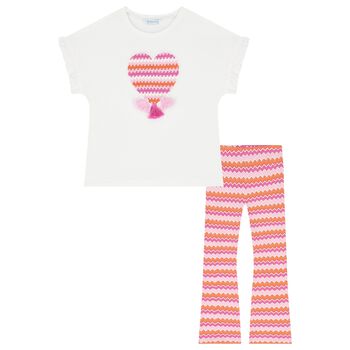 Girls White & Pink Zigzag Leggings Set