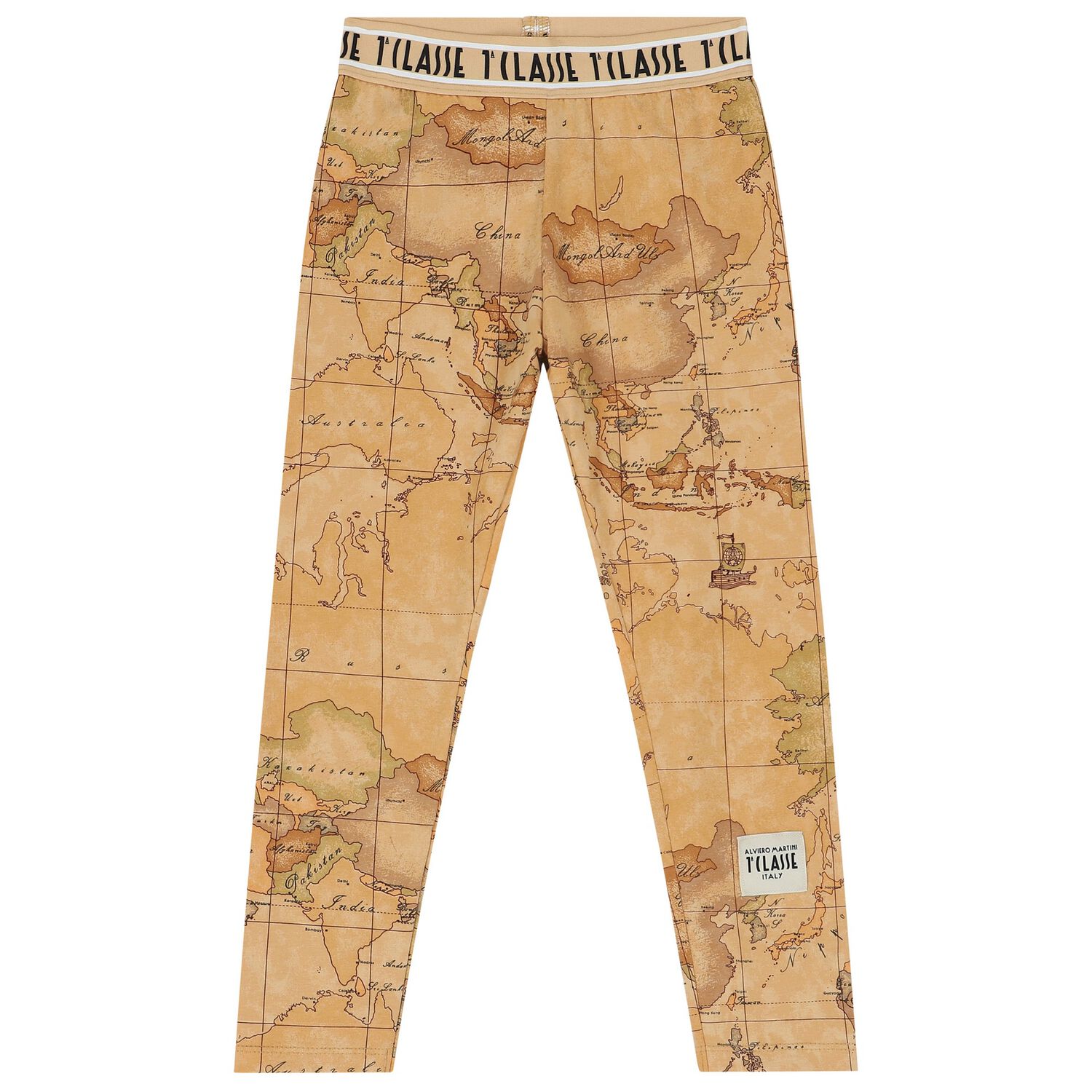 Girls Beige Geo Map Leggings, 1, hi-res image number null