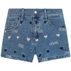 Girls Blue Denim Logo Shorts, 1, hi-res