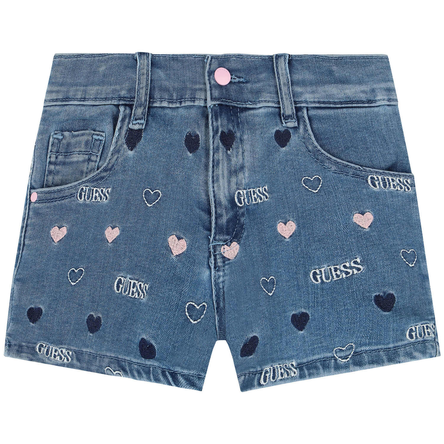 Girls Blue Denim Logo Shorts, 1, hi-res