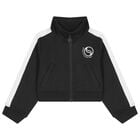 Girls Black Logo Zip Up Top, 1, hi-res